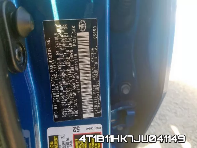 4T1B11HK7JU041149 фото 2