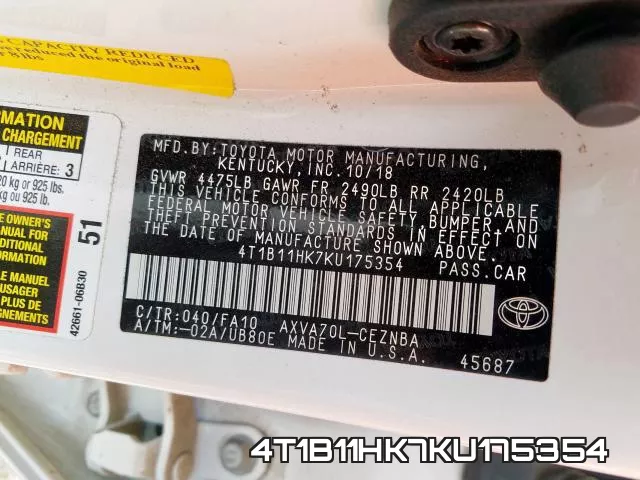 4T1B11HK7KU175354 фото 2