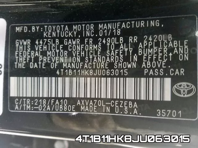4T1B11HK8JU063015 фото 2