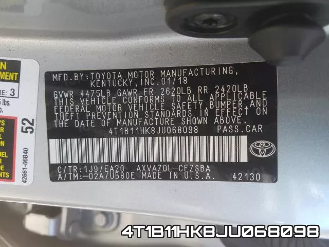4T1B11HK8JU068098 фото 2