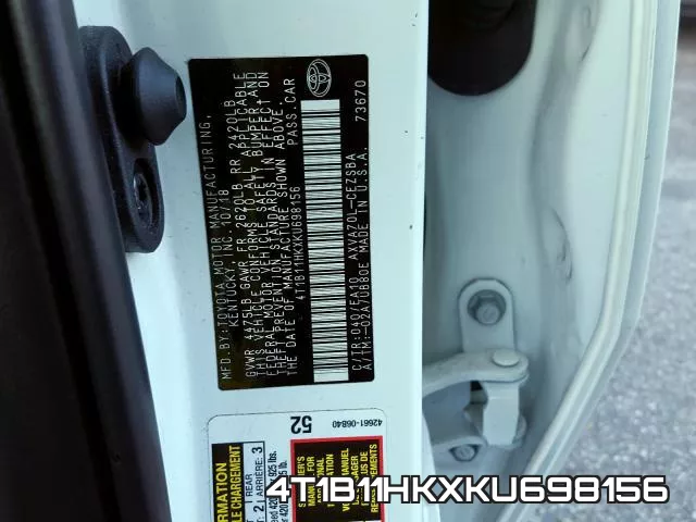 4T1B11HKXKU698156 фото 2