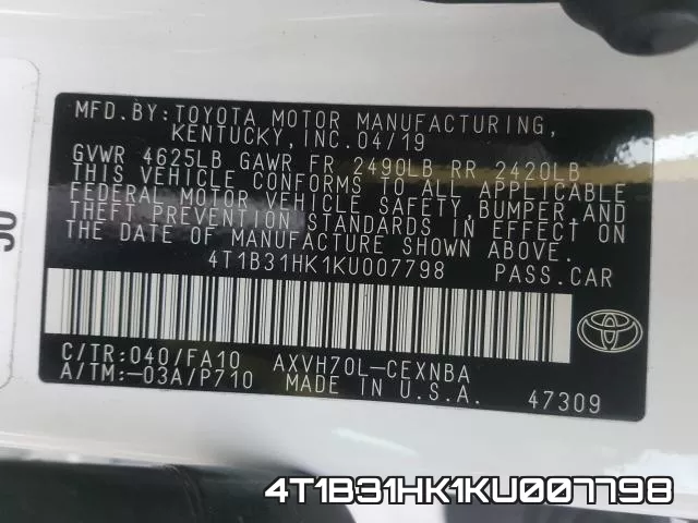 4T1B31HK1KU007798 фото 2