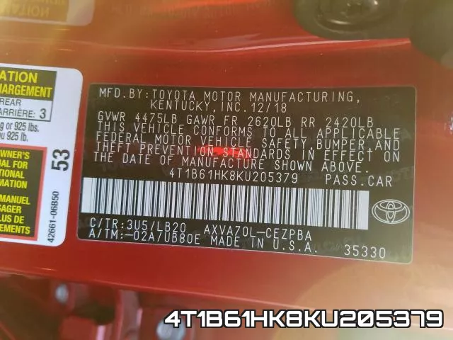 4T1B61HK8KU205379 фото 2