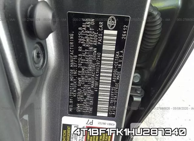 4T1BF1FK1HU287340 фото 10