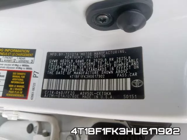 4T1BF1FK3HU617902 фото 2