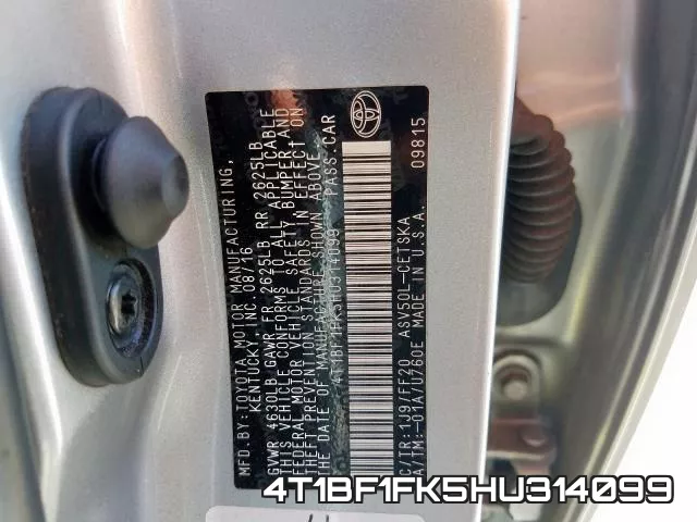 4T1BF1FK5HU314099 фото 2