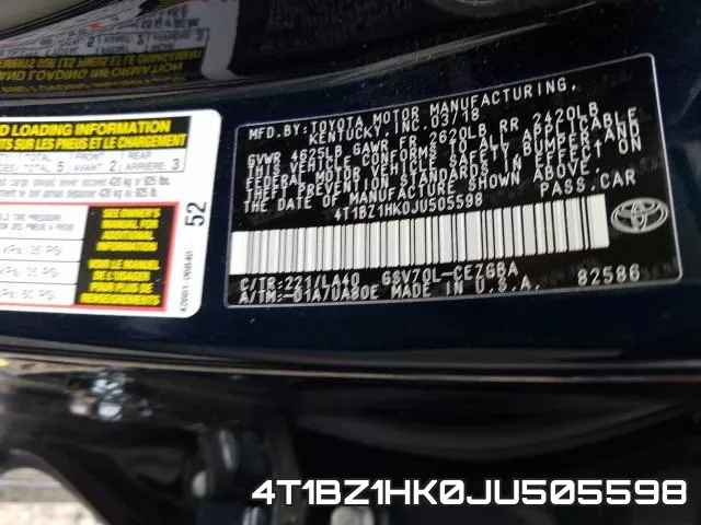 4T1BZ1HK0JU505598 фото 2