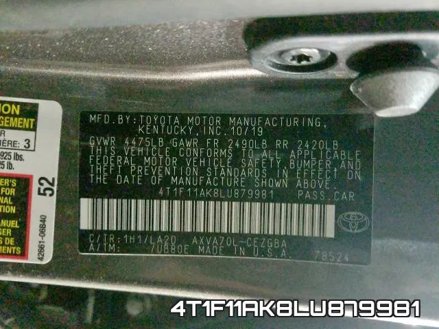 4T1F11AK8LU879981 фото 2