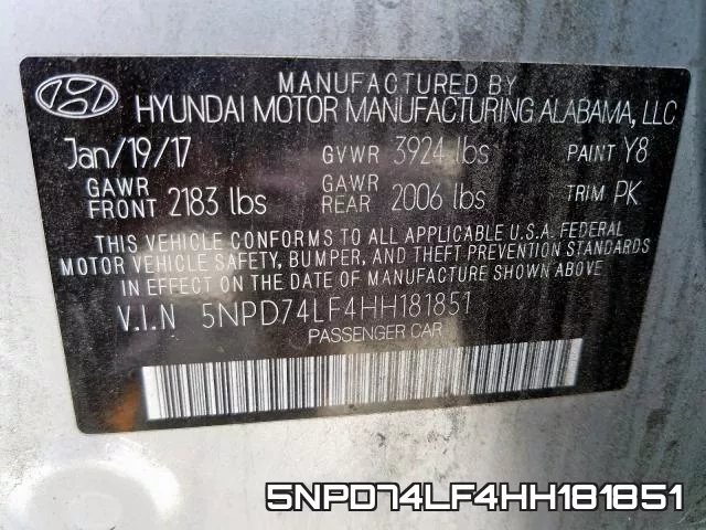 5NPD74LF4HH181851 фото 2