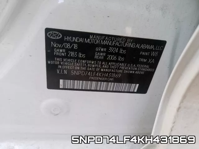 5NPD74LF4KH431869 фото 2