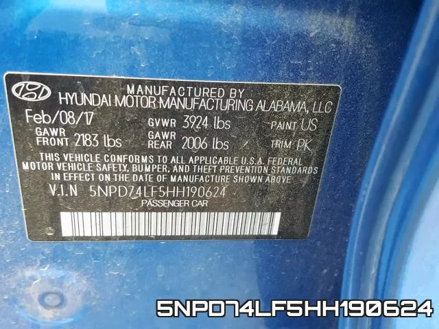 5NPD74LF5HH190624 фото 2