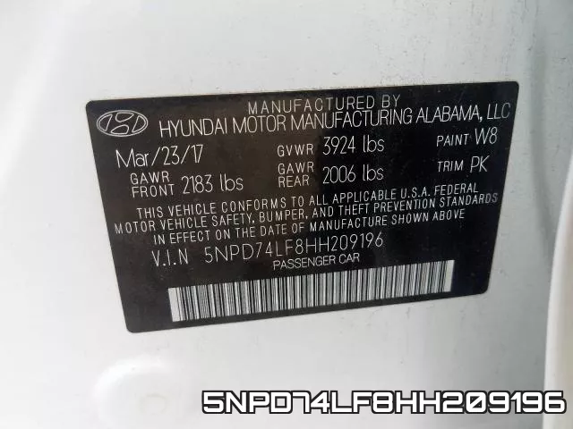 5NPD74LF8HH209196 фото 2