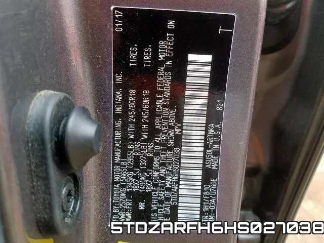 5TDZARFH6HS027038 фото 2