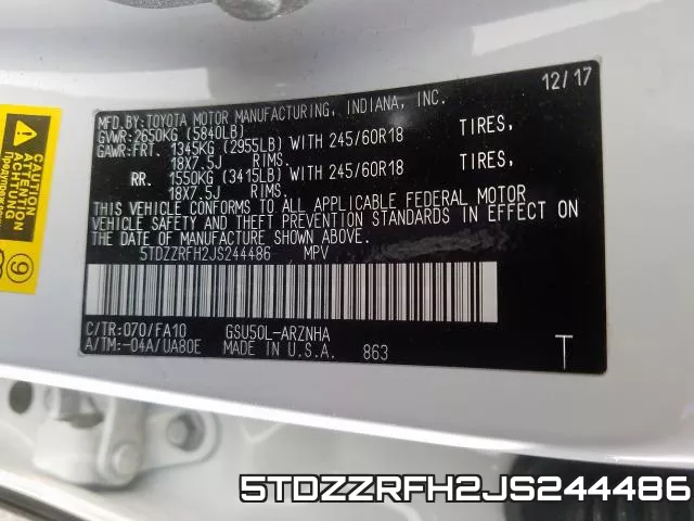 5TDZZRFH2JS244486 фото 2