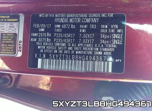 5XYZT3LB8HG494367 фото 10