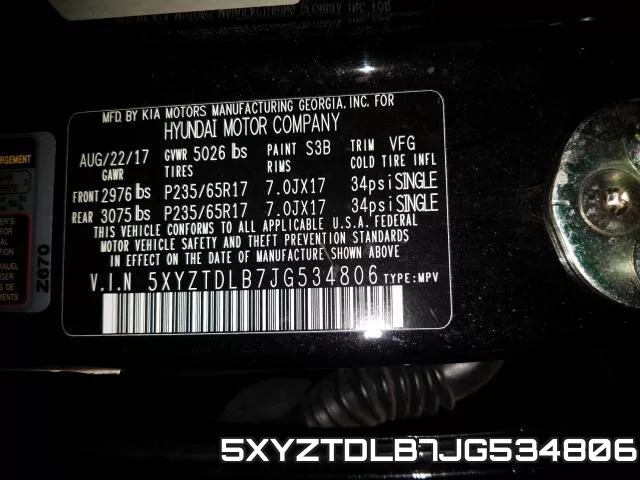 5XYZTDLB7JG534806 фото 2