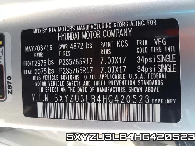5XYZU3LB4HG420523 фото 2