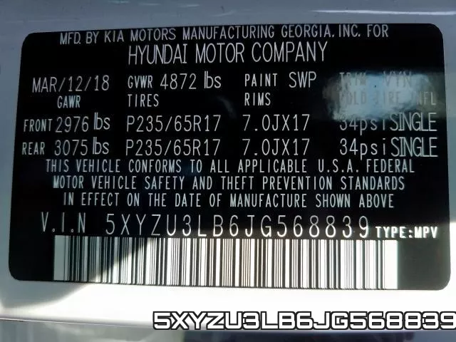 5XYZU3LB6JG568839 фото 2