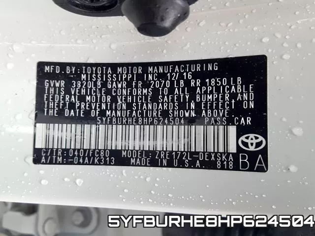 5YFBURHE8HP624504 фото 2