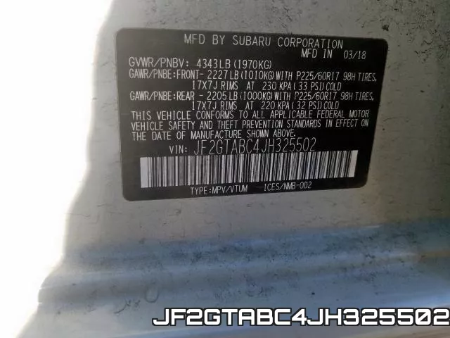 JF2GTABC4JH325502 фото 2