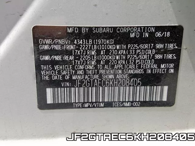 JF2GTAEC6KH208405 фото 2