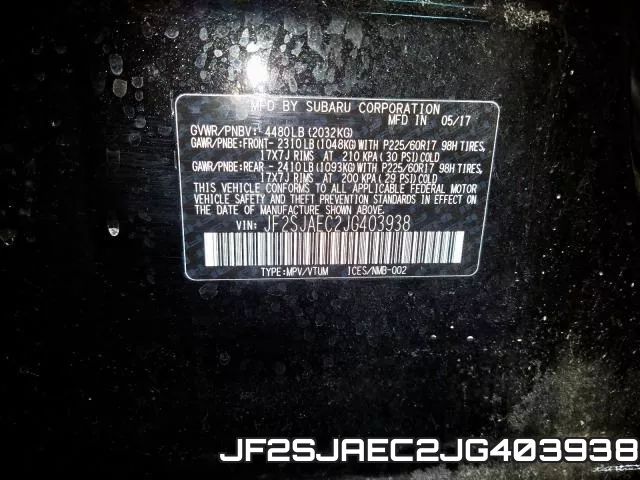 JF2SJAEC2JG403938 фото 2