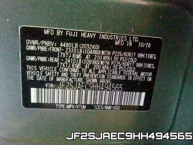 JF2SJAEC9HH494565 фото 2
