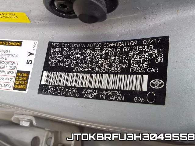 JTDKBRFU3H3049558 фото 2