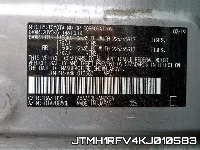 JTMH1RFV4KJ010583 фото 2