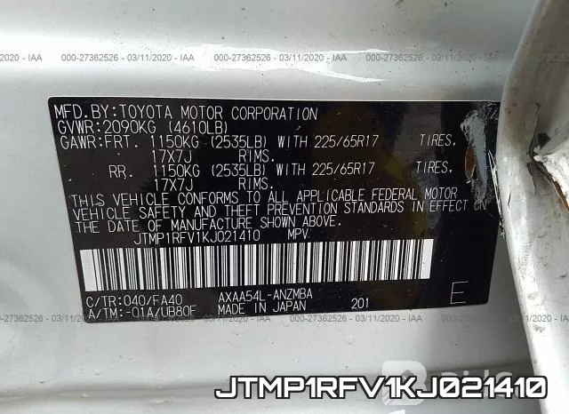 JTMP1RFV1KJ021410 фото 10
