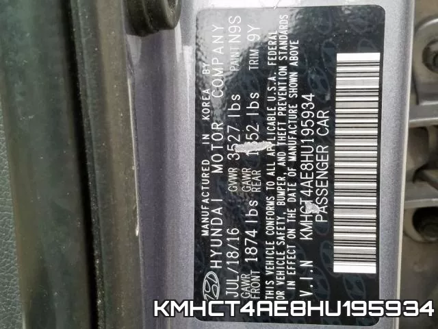KMHCT4AE8HU195934 фото 2