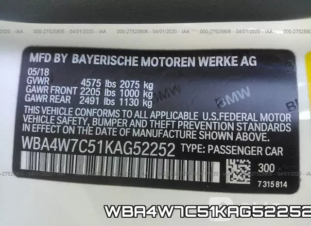 WBA4W7C51KAG52252 фото 10