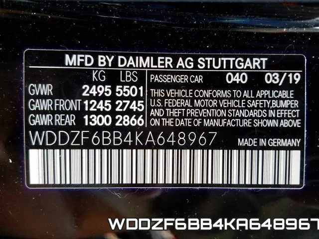 WDDZF6BB4KA648967 фото 2