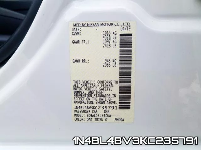 1N4BL4BV3KC235791 фото 2