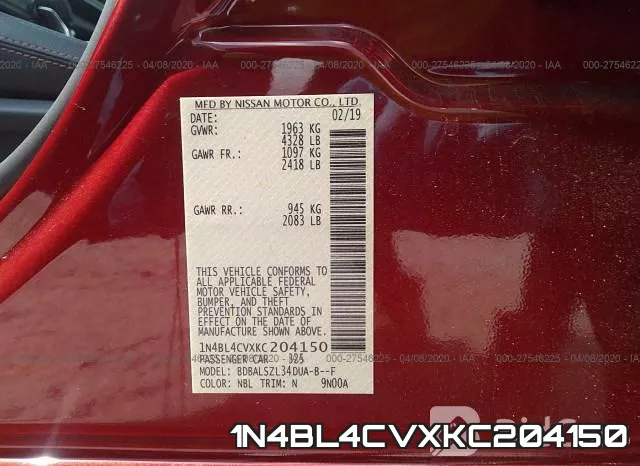 1N4BL4CVXKC204150 фото 10