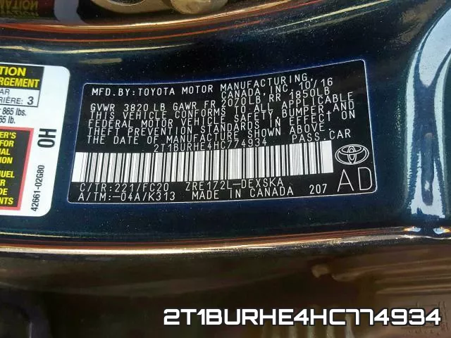 2T1BURHE4HC774934 фото 2