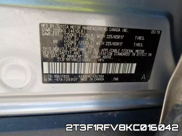 2T3F1RFV8KC016042 фото 2