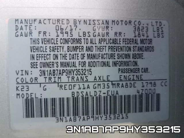 3N1AB7AP9HY353215 фото 2