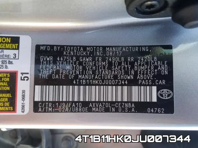 4T1B11HK0JU007344 фото 2