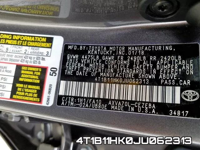 4T1B11HK0JU062313 фото 2