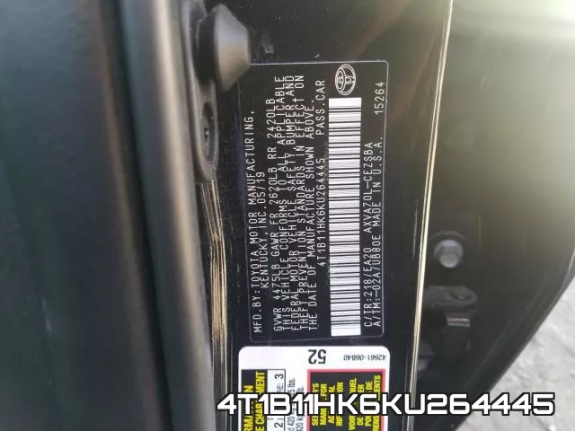 4T1B11HK6KU264445 фото 2