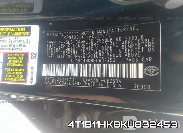 4T1B11HK8KU832453 фото 10