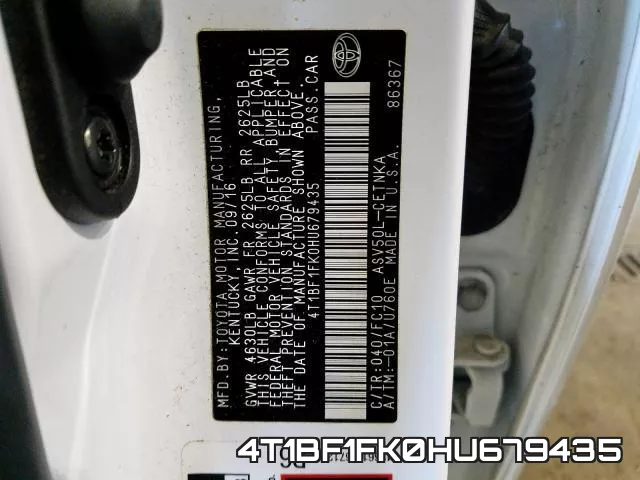 4T1BF1FK0HU679435 фото 2