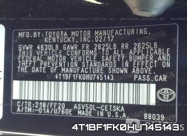 4T1BF1FK0HU745143 фото 10