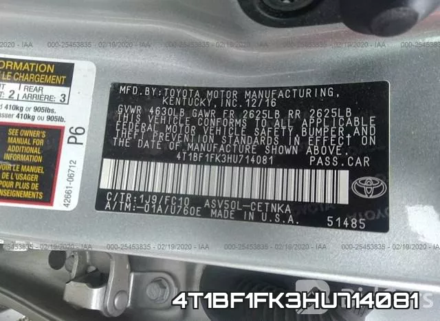 4T1BF1FK3HU714081 фото 10
