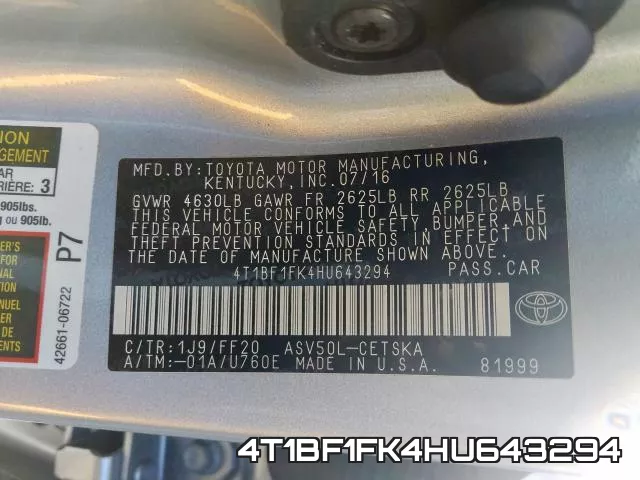 4T1BF1FK4HU643294 фото 2