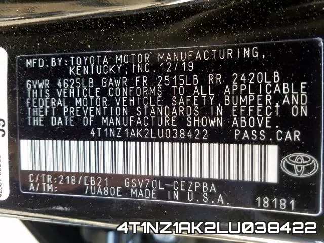 4T1NZ1AK2LU038422 фото 2