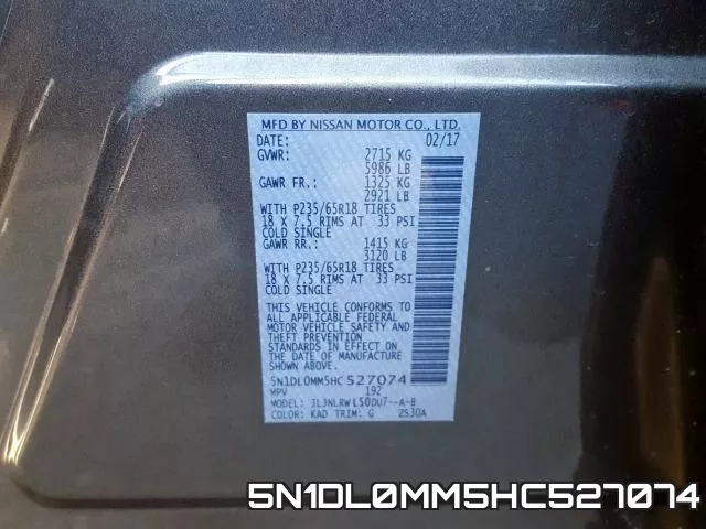 5N1DL0MM5HC527074 фото 2