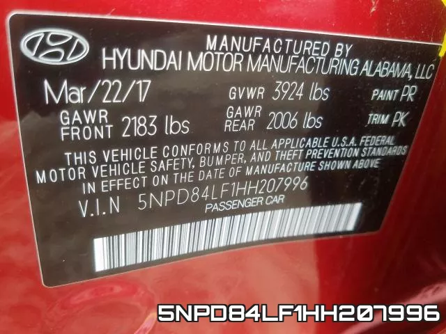 5NPD84LF1HH207996 фото 2
