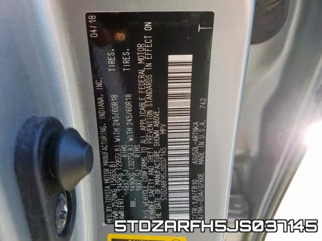 5TDZARFH5JS037145 фото 2